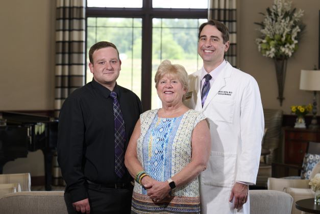 Lead Supervisor of Evelyn’s House at Home Tanner Martin, Regional Manager of BJC Hospice Ann Short, and Dr. Patrick White Lead Supervisor of Evelyn’s House at Home Tanner Martin, Regional Manager of BJC Hospice Ann Short, and Dr. Patrick White